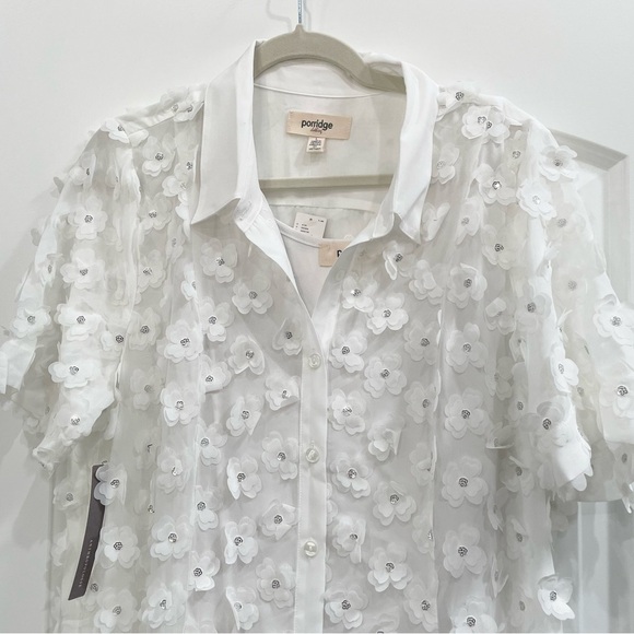 NWT Anthropologie Porridge White Sheer Short Sleeve 3D Floral Shirt Dress Size L - Picture 6 of 11